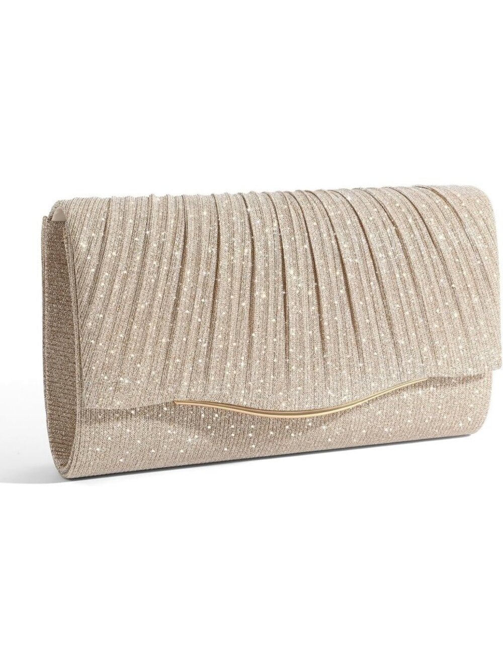 Women’s Champagne Formal Clutch Purse Elegant Evening Bag Detachable Chain Strap